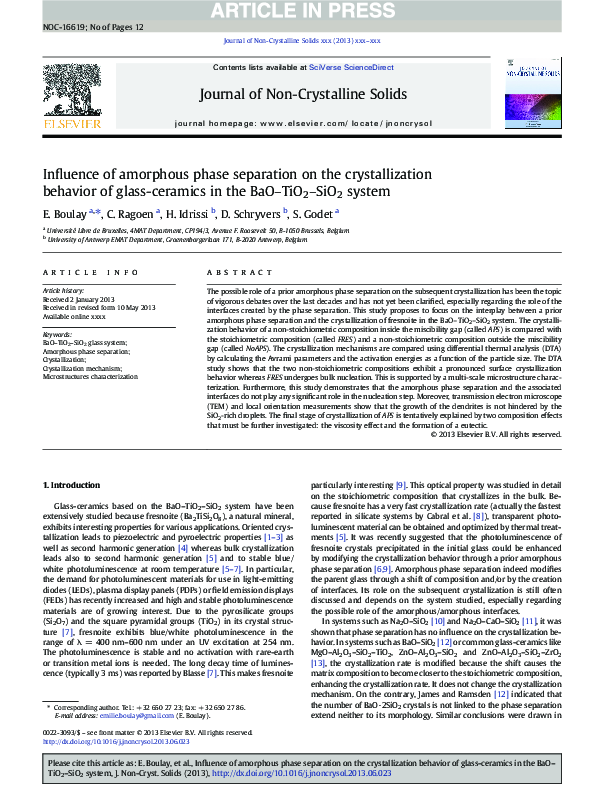 (PDF) Influence of amorphous phase separation on the crystallization ...