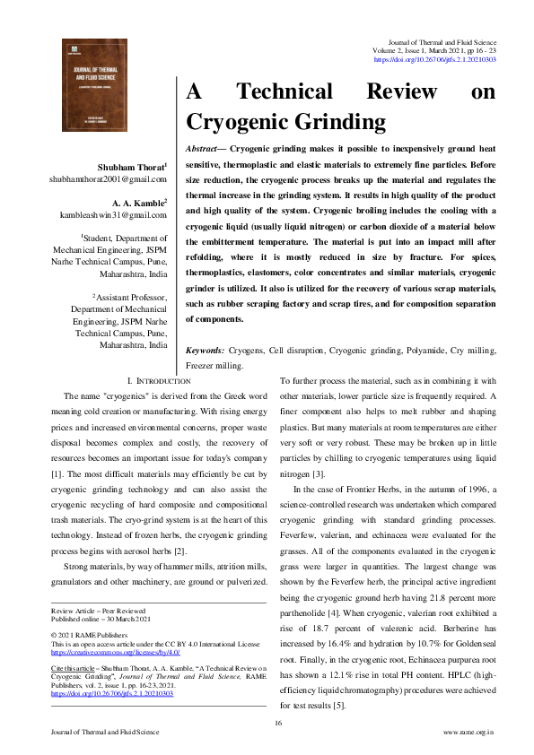 (PDF) A Technical Review on Cryogenic Grinding