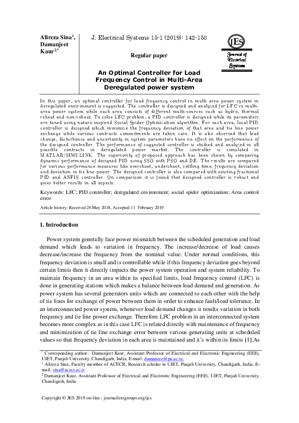 (PDF) An Optimal Controller for Load Frequency Control in Multi-Area ...