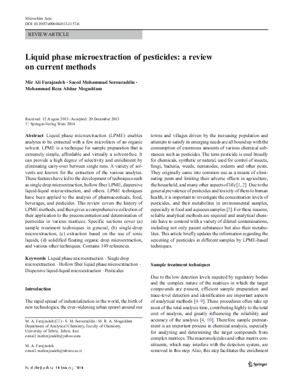 (PDF) Liquid phase microextraction of pesticides: a review on current ...
