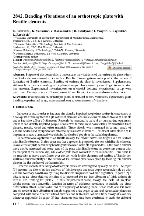 (PDF) Bending vibrations of an orthotropic plate with Braille elements