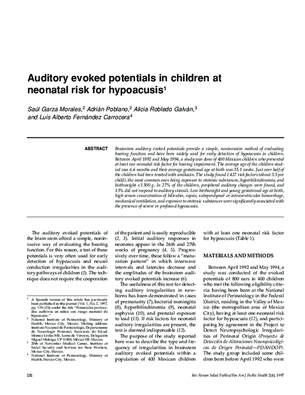 (PDF) Auditory evoked potentials in children at neonatal risk for ...