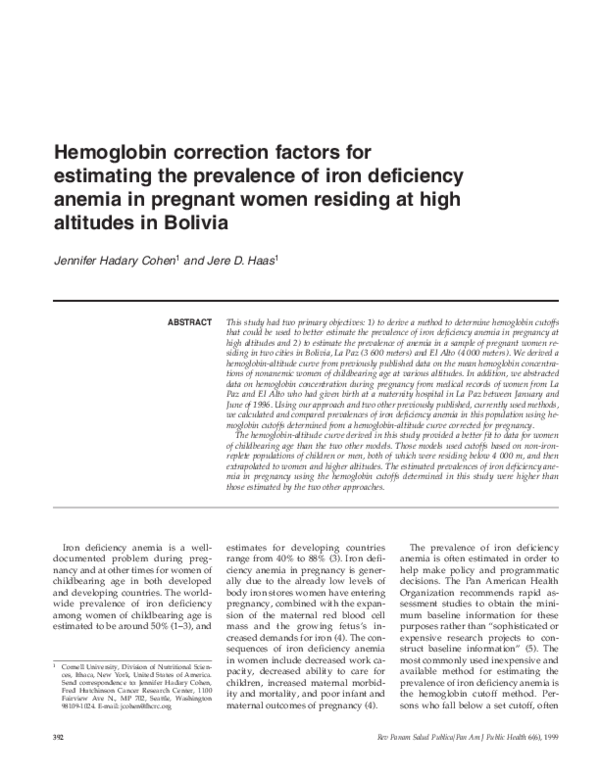 (PDF) Hemoglobin correction factors for estimating the prevalence of