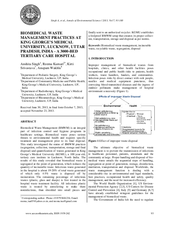 (PDF) Biomedical Waste Management Practices at King Medical