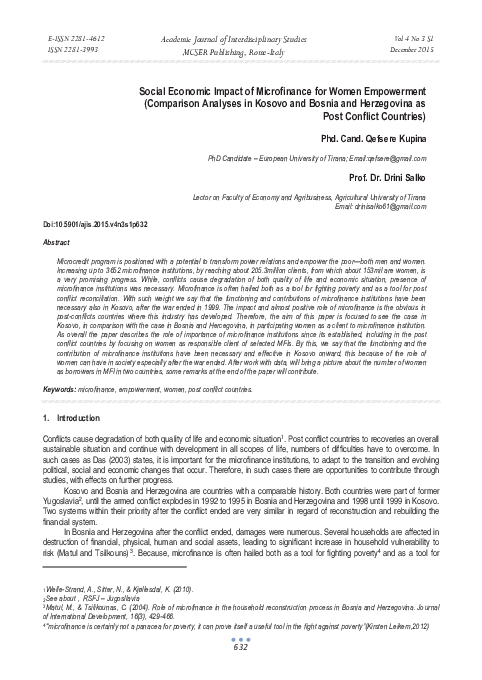 (PDF) Social Economic Impact of Microfinance for Women Empowerment ...
