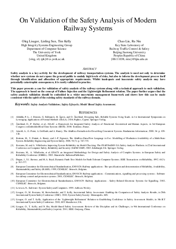 (PDF) On validation of the safety analysis of modern railway systems ...