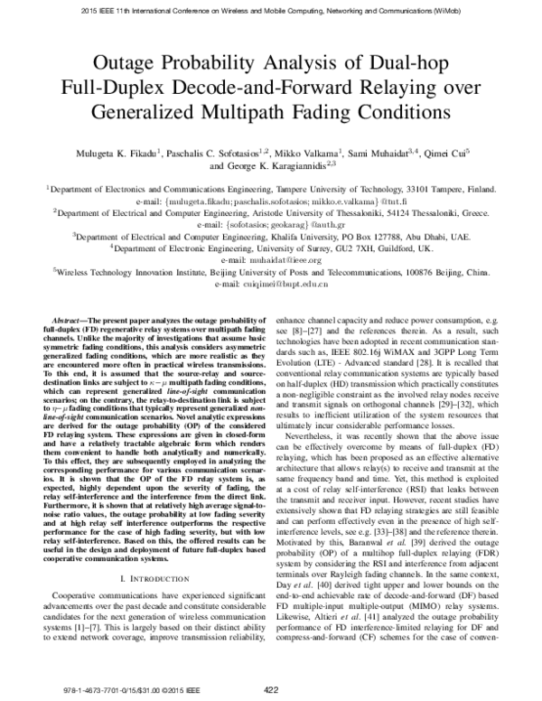 (PDF) Outage probability analysis of dual-hop full-duplex decode-and ...