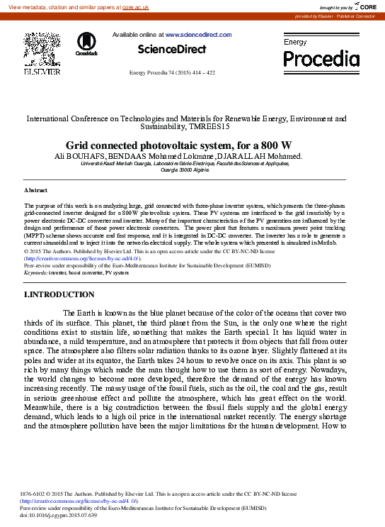 (PDF) Grid Connected Photovoltaic System, for a 800W