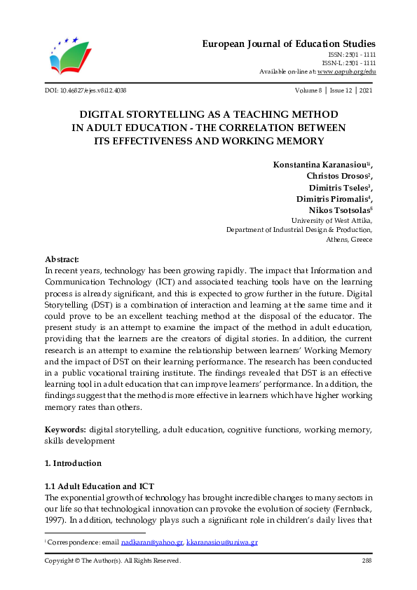(PDF) Digital Storytelling as a Teaching Method in Adult Education ...
