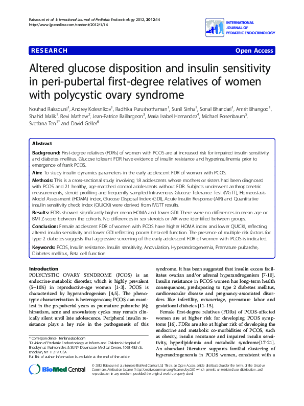(PDF) Altered glucose disposition and insulin sensitivity in peri ...