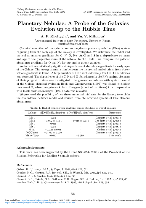 (PDF) Planetary Nebulae: A Probe of the Galaxies Evolution up to the ...