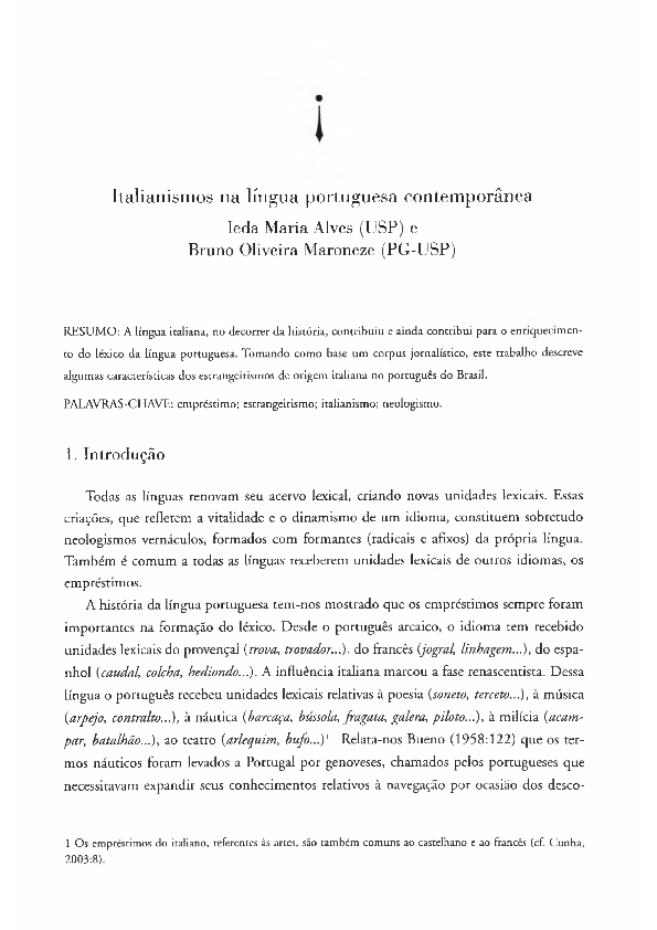 (PDF) Italianismos na língua portuguesa contemporânea