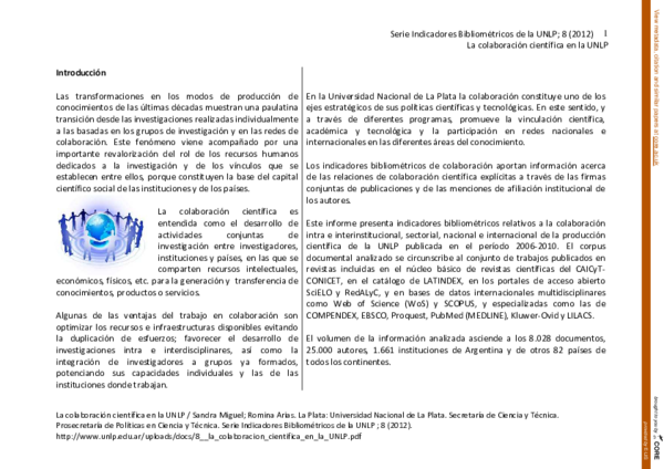 (PDF) La colaboración científica en la UNLP
