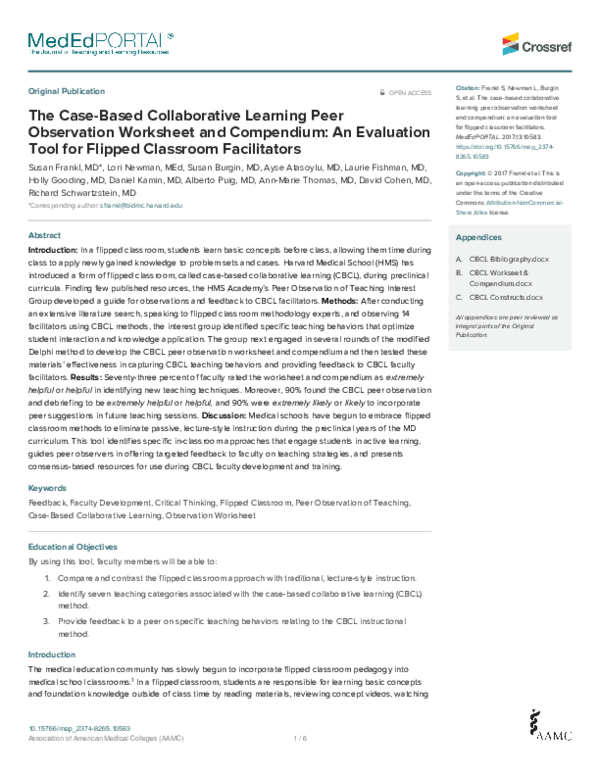 (PDF) The Case-Based Collaborative Learning Peer Observation Worksheet ...