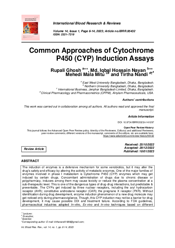 (PDF) Common Approaches of Cytochrome P450 (CYP) Induction Assays