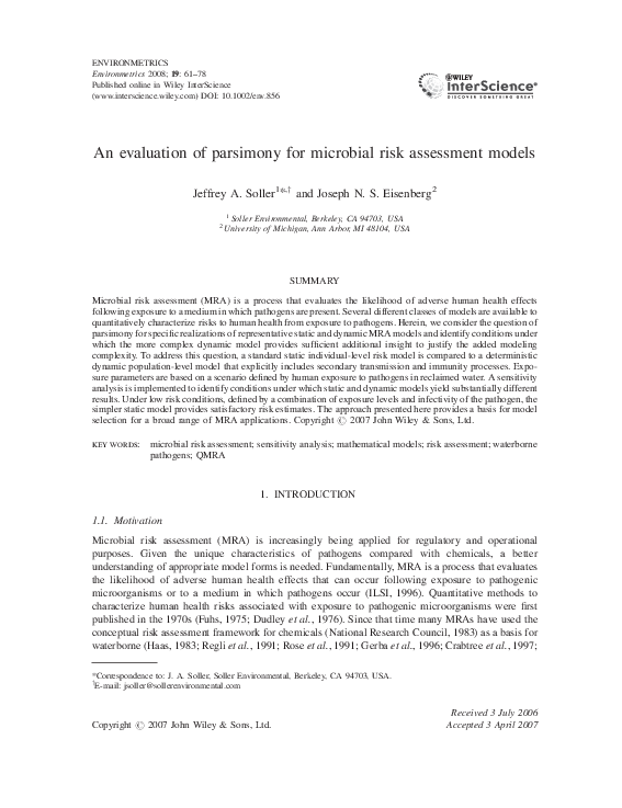 (PDF) An evaluation of parsimony for microbial risk assessment models