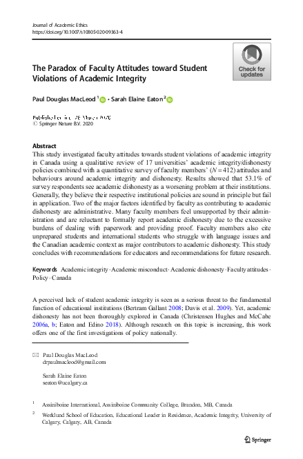 (PDF) The Paradox of Faculty Attitudes toward Student Violations of ...