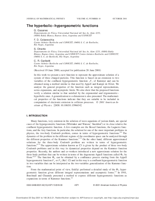(PDF) The hyperbolic–hypergeometric functions
