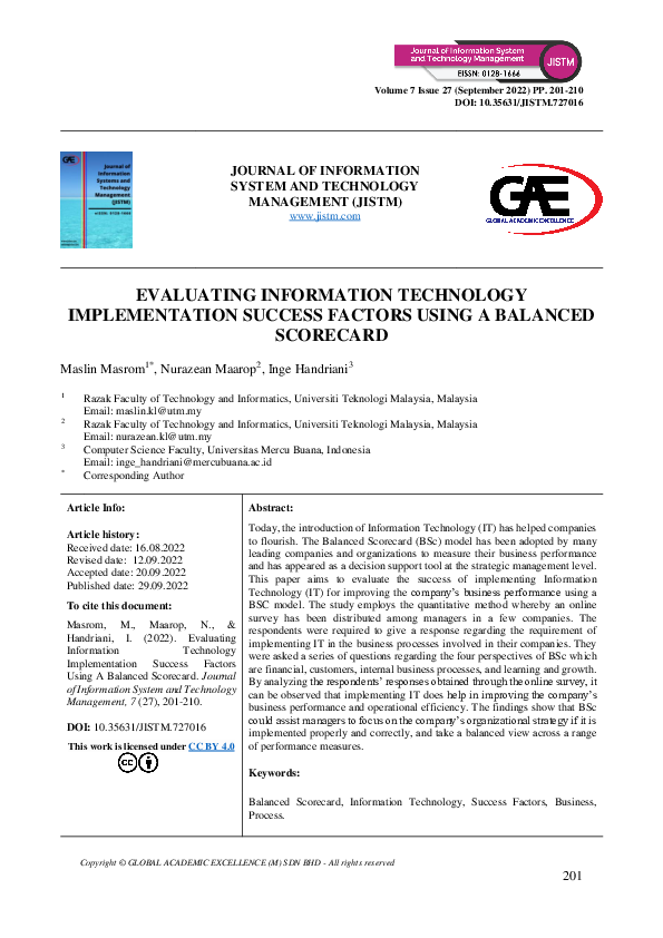 (PDF) Evaluating Information Technology Implementation Success Factors ...