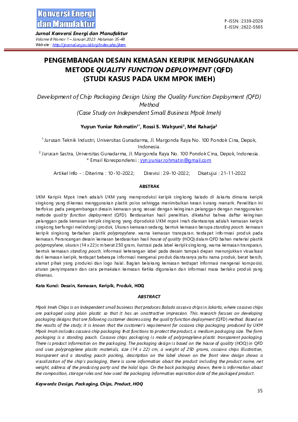 (PDF) PENGEMBANGAN DESAIN KEMASAN KERIPIK MENGGUNAKAN METODE QUALITY ...