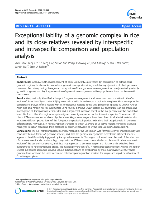 (PDF) Exceptional lability of a genomic complex in rice and its close ...