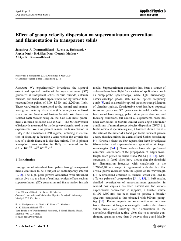 (PDF) Effect of group velocity dispersion on supercontinuum generation ...