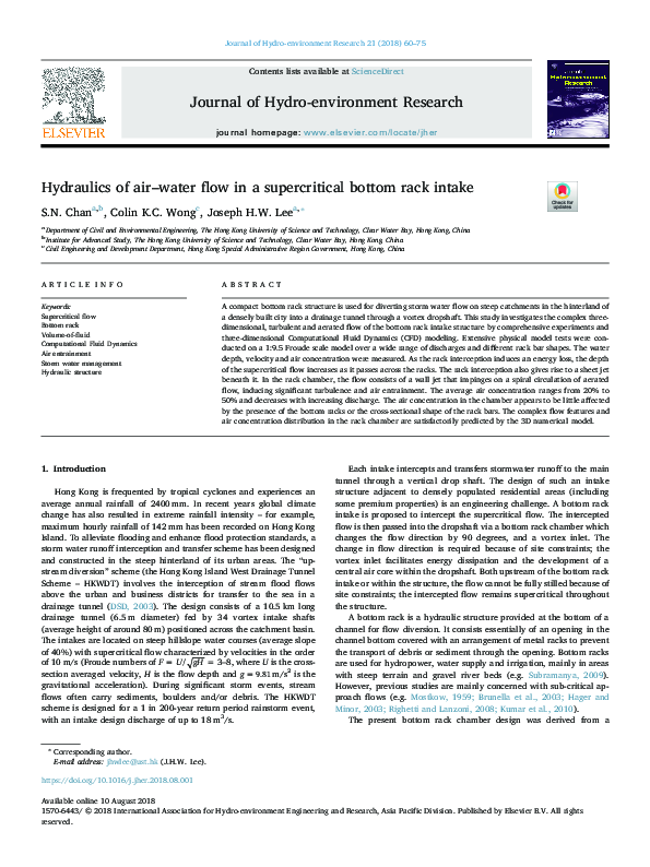 (PDF) Hydraulics of air–water flow in a supercritical bottom rack intake