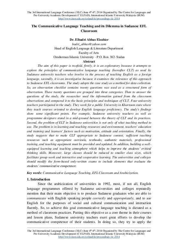 (PDF) The Communicative Language Teaching and its Dilemma in Sudanese ...