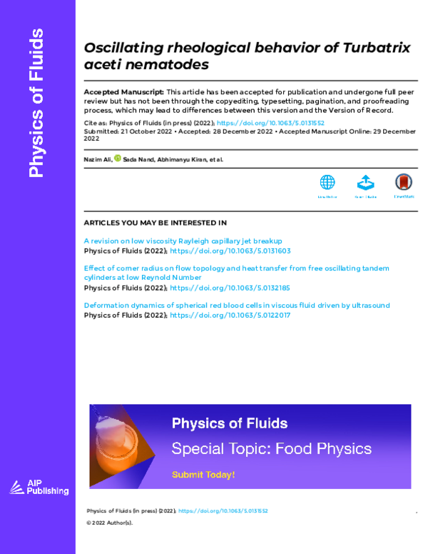 (PDF) Oscillating rheological behavior of Turbatrix aceti nematodes