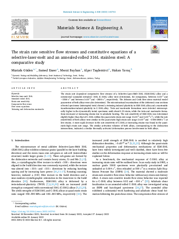 (PDF) The strain rate sensitive flow stresses and constitutive ...
