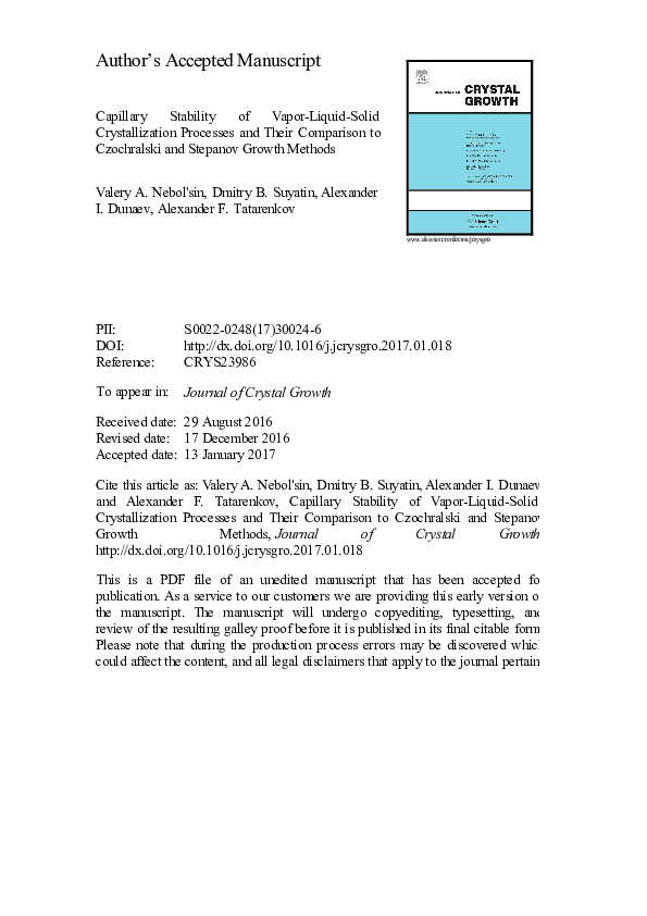 (PDF) Capillary stability of vapor-liquid-solid crystallization ...