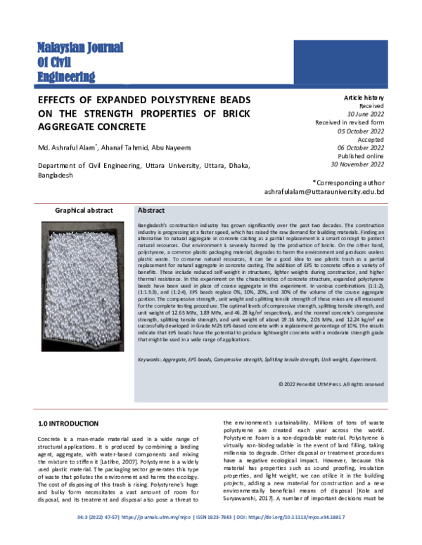 (PDF) Effects of Expanded Polystyrene Beads on the Strength Properties ...