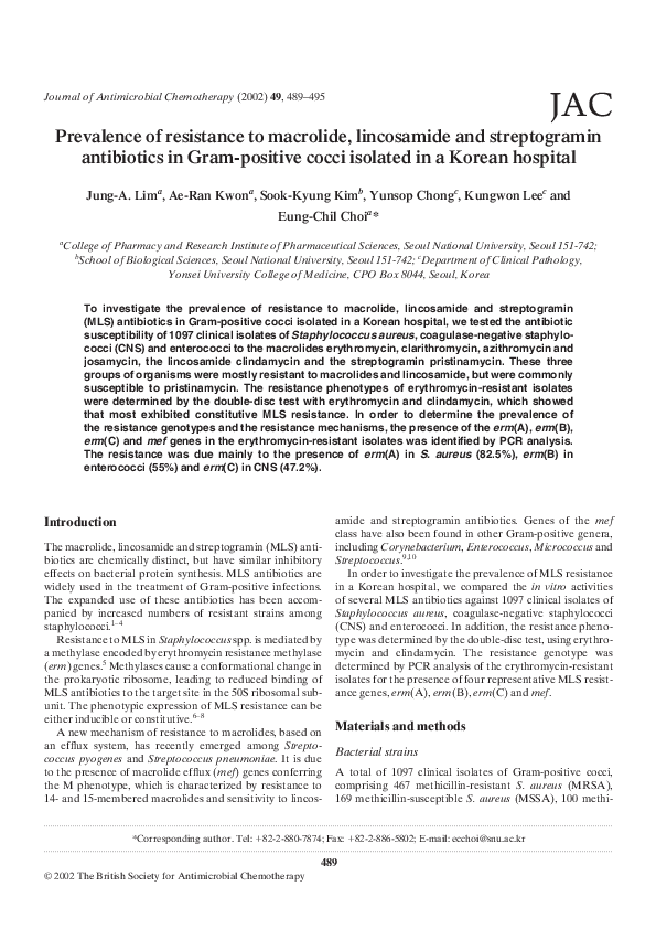 (PDF) Prevalence of resistance to macrolide, lincosamide and ...