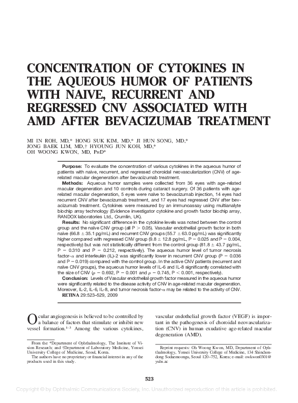 (PDF) Concentration of Cytokines in the Aqueous Humor of Patients with ...