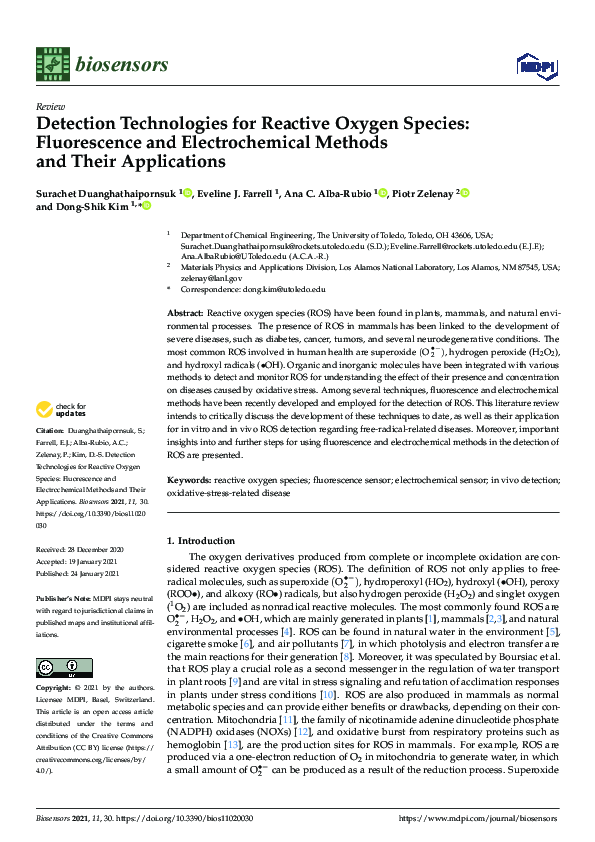 (PDF) Detection Technologies for Reactive Oxygen Species: Fluorescence ...