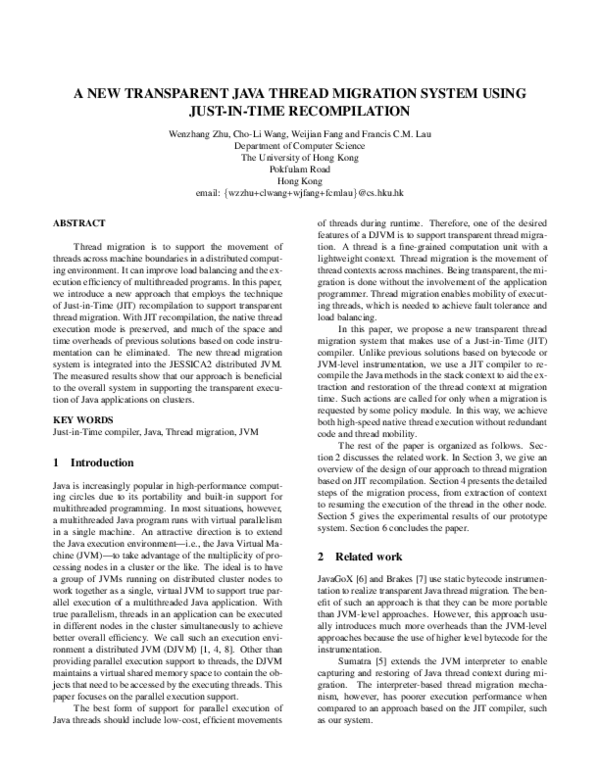(PDF) A new transparent java thread migration system using just-in-time ...