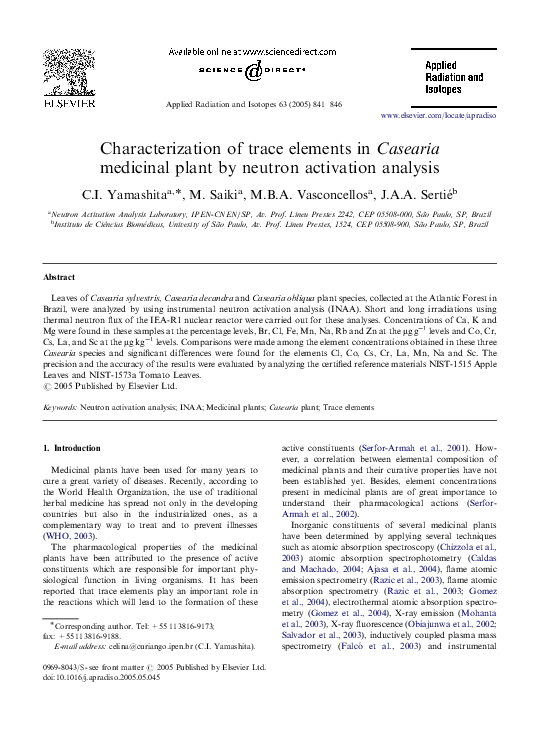 (PDF) Characterization of trace elements in Casearia medicinal plant by ...