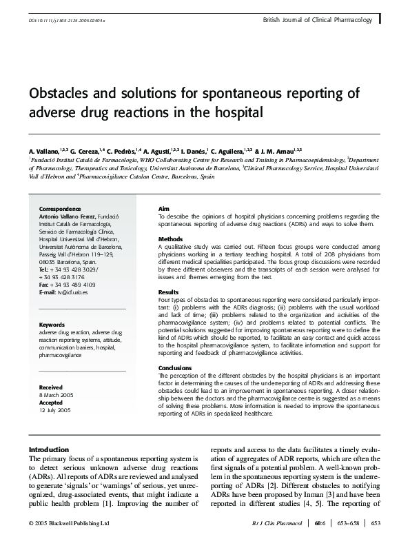 (PDF) Obstacles and solutions for spontaneous reporting of adverse drug ...