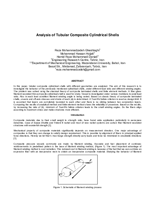 (PDF) Analysis of Tubular Composite Cylindrical Shells