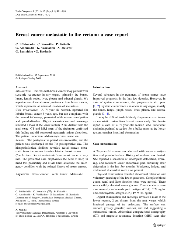 (PDF) Breast cancer metastatic to the rectum a case report