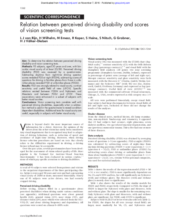 (PDF) Relation between perceived driving disability and scores of ...