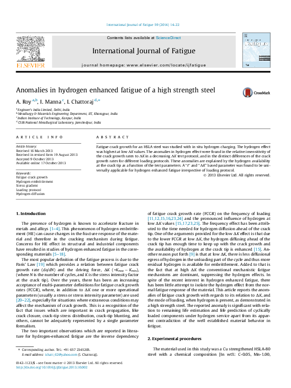 (PDF) Anomalies in hydrogen enhanced fatigue of a high strength steel