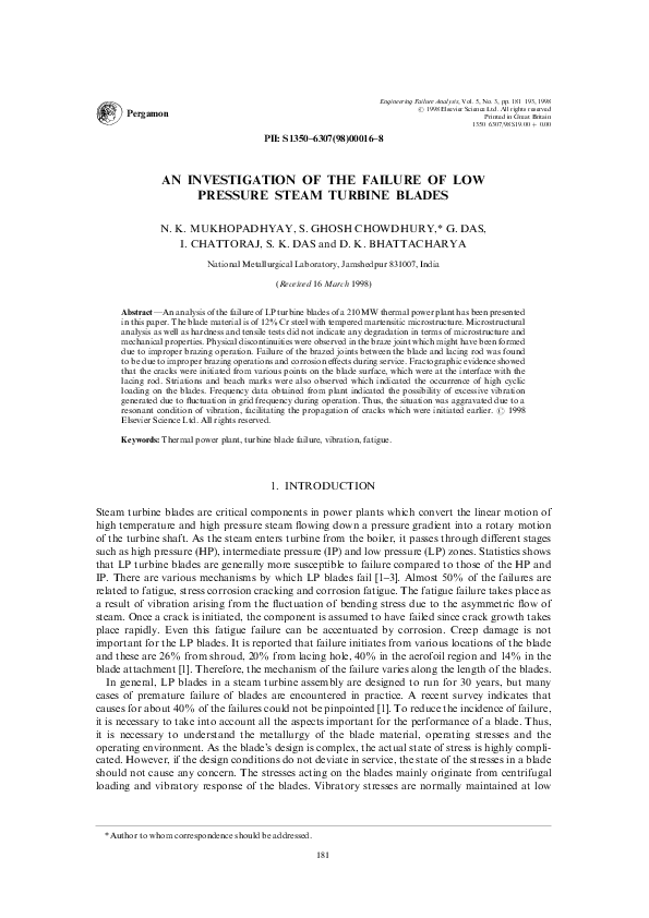 (PDF) An investigation of the failure of low pressure steam turbine blades