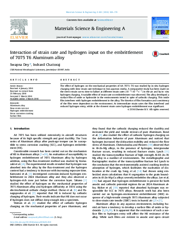 (PDF) Interaction of strain rate and hydrogen input on the