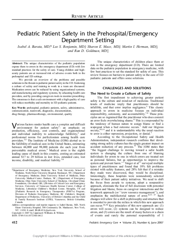 (PDF) Pediatric Patient Safety in the Prehospital/Emergency Department ...