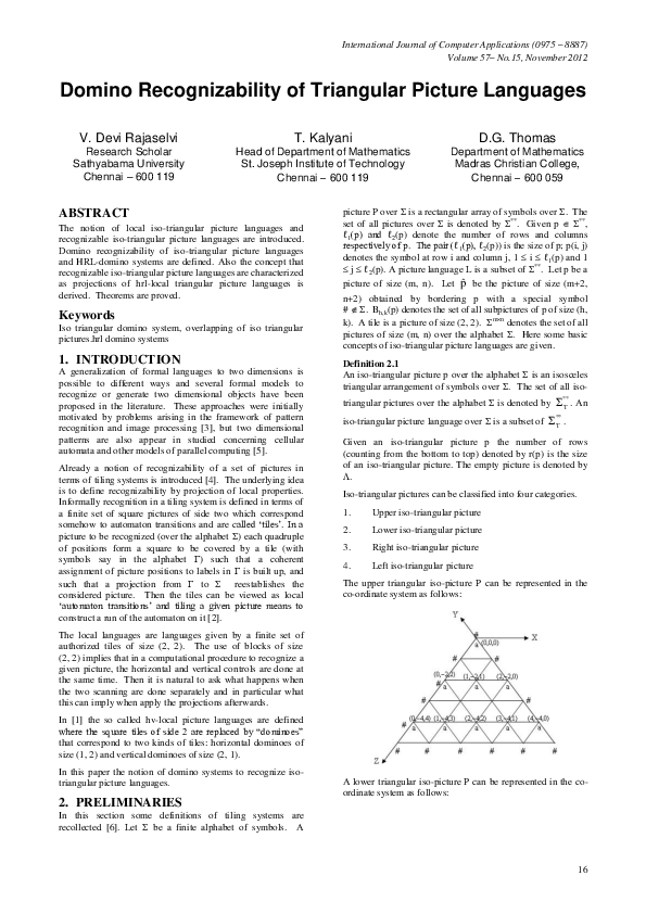 (PDF) Domino Recognizability of Triangular Picture Languages | Gnanaraj ...