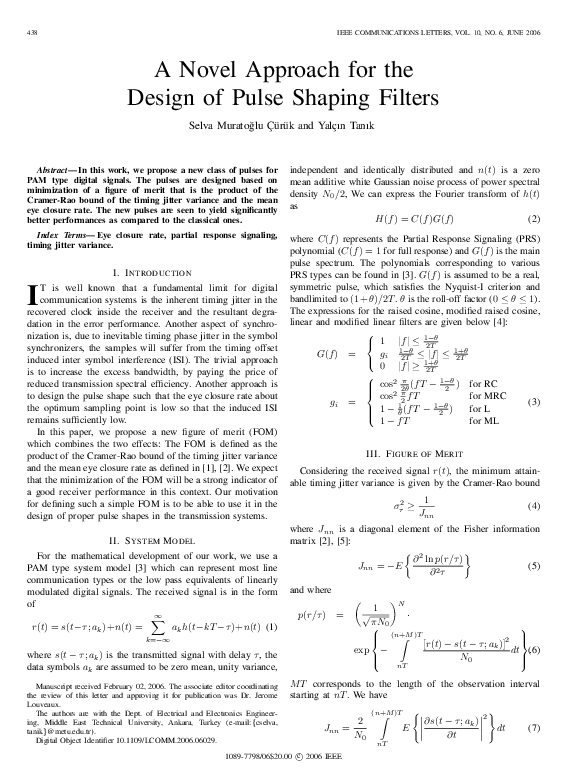 (PDF) A novel approach for the design of pulse shaping filters