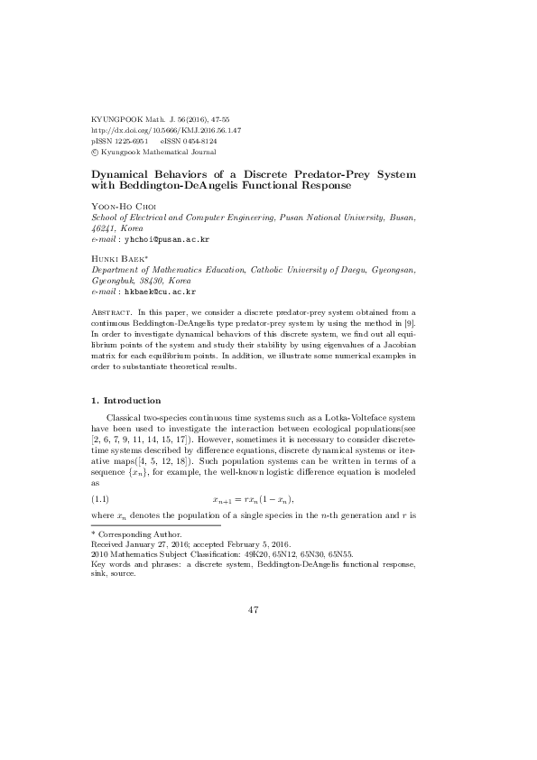 (PDF) Dynamical Behaviors of a Discrete Predator-Prey System with ...