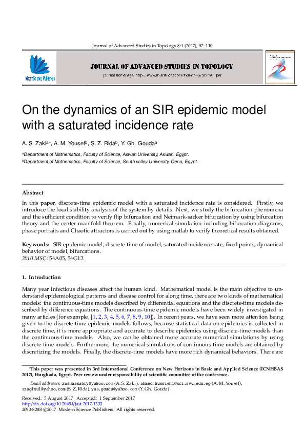 (PDF) On the dynamics of an SIR epidemic model with a saturated ...