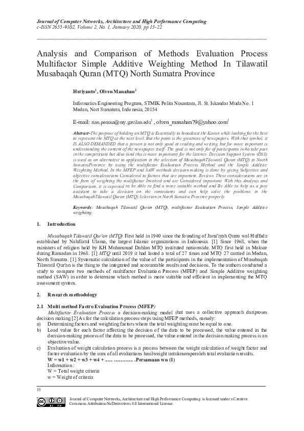 (PDF) Analysis and Comparison of Methods Evaluation Process Multifactor ...
